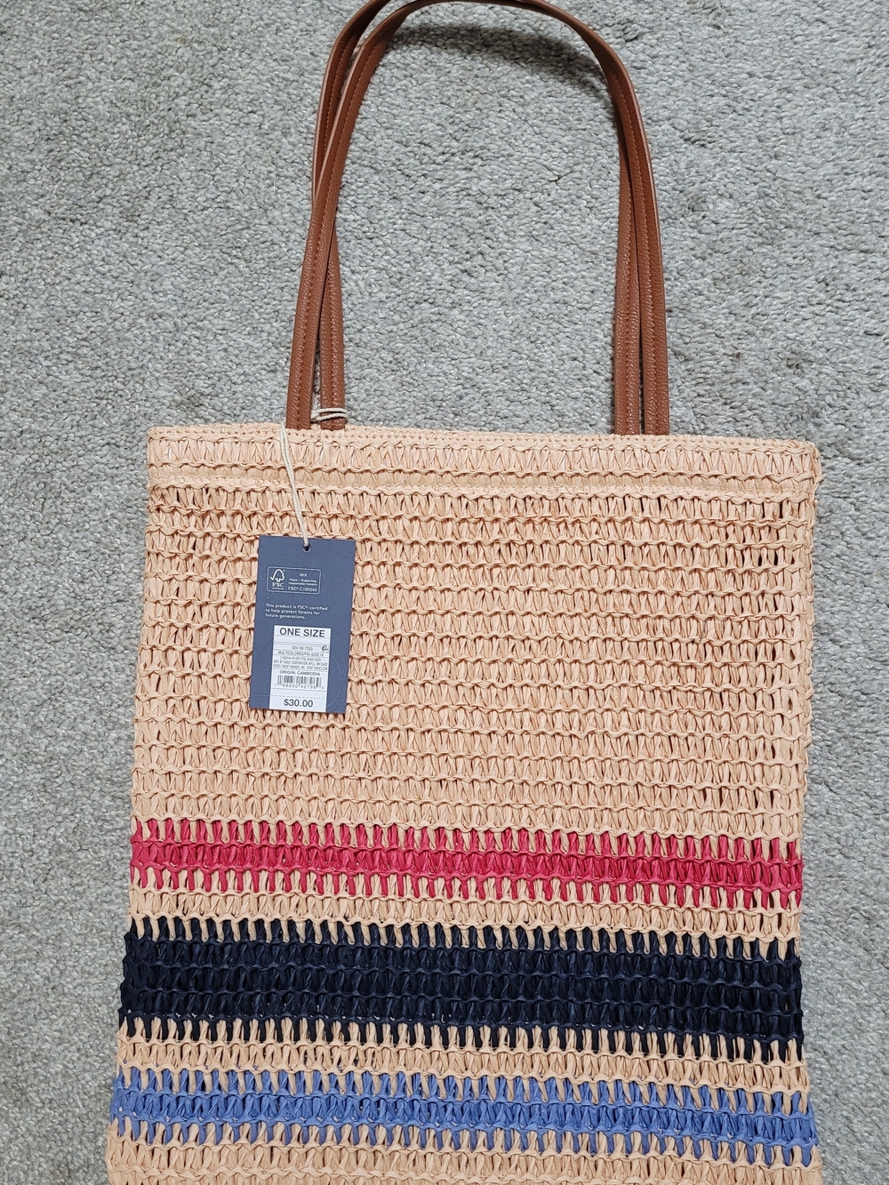 Universal Thread Peach Woven Tote with Multicolor Stripes